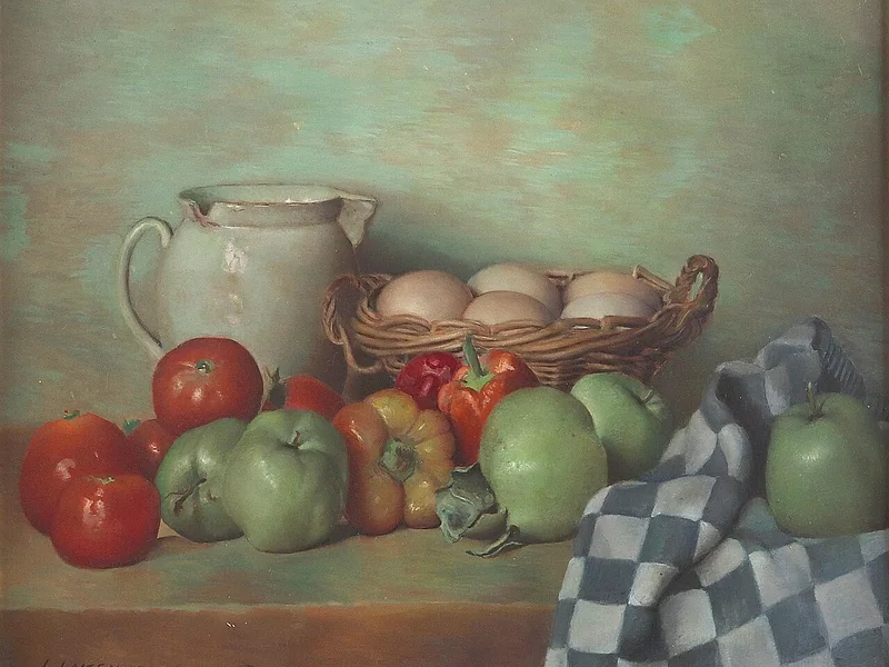 1882-Jan Ingenhoes - Natura morta in cucina con uova